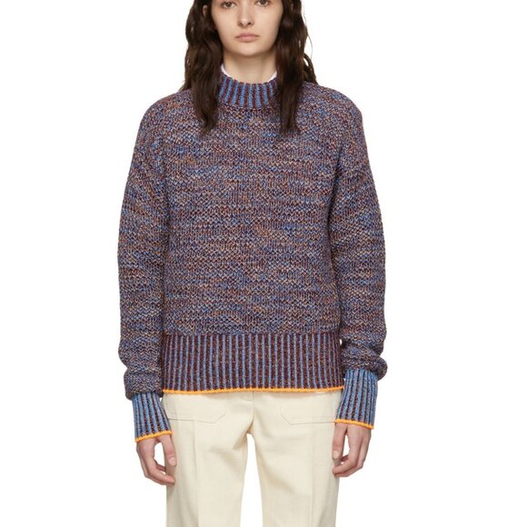 Victoria Beckham Multicolor Wool Cotton Blend Sweater Marled Stripe Size Large - Picture 1 of 6